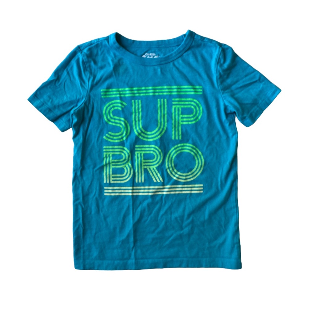 OshKosh B'gosh Teal T-Shirt With “SUP BRO” In Green Lettering
